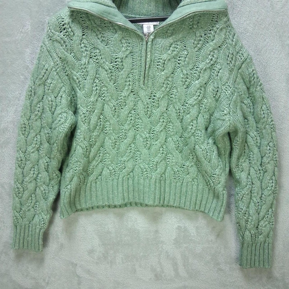 Sincerely Jules Women Green Cable Knit Quarter Zip Sweater Sage Size M